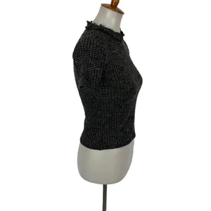 Zara Knit Top Small Gray Black Short Sleeve Stretch Y2K Preppy Chic thumbnail 4