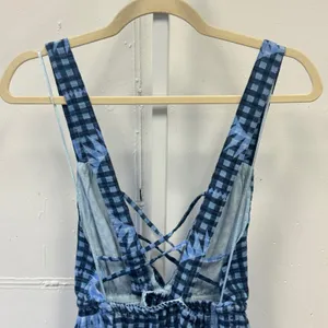 Urban Outfitters Blue Gingham Sunburst Lace Up Mini Dress Medium Summer thumbnail 6