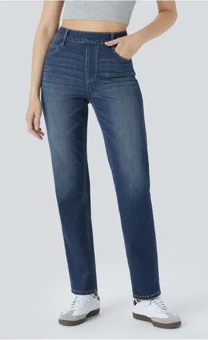 Halara Flex High Waisted Pockets Straight Leg Washed Casual Jeans Size Large thumbnail 1