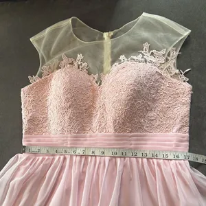 Woman’s Pink Formal Dress Gown with Sheer Lace Top Leg Slit Zip Back Size 14 thumbnail 9