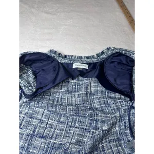 Calvin Klein Womens Blue White Tweed Fringe Open Front Jacket Size 2 Old money thumbnail 7