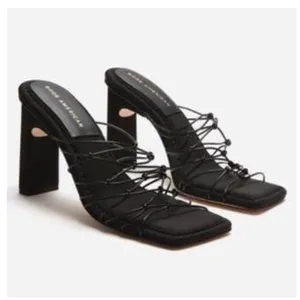 NWT Good American Square Toe Mule Sandals Women's‎ Size 7 Black Minimalist Chic thumbnail 2
