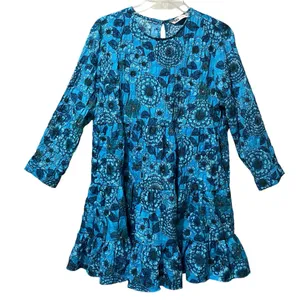 Zara Women's Blue Floral 3/4 Sleeve Mini‎ Dress Size Large Ruffle Casual thumbnail 2