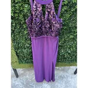 Morgan & Co Womens Purple Sequin Halter Neck Formal Gown Prom‎ Dress Size 8 thumbnail 4