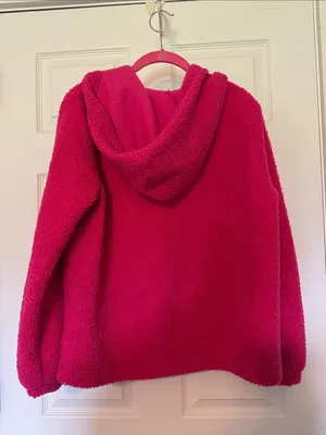 LOFT Bright Fuchsia Plush Sherpa Hooded Pullover thumbnail 6