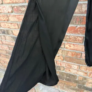Stark X Anthropologie Black Satin Pants Pull On Size Large Wide Leg Slit Hem thumbnail 5