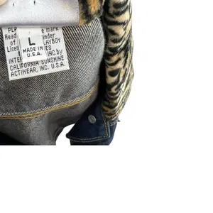 Vintage Playboy Leopard Trim Denim‎ Jacket Y2K Cropped Jean Jacket Size Large thumbnail 13