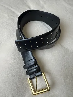 NWT J.Crew Women's Wide belt in studded Italian leather Sz S black thumbnail 2