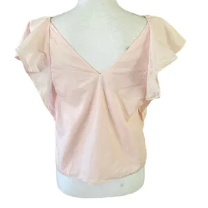 Zara TRF Size M Light Pink Ruffle Cotton Poplin Top Shirt Lined thumbnail 2