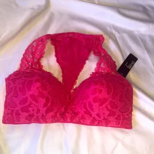 Felina bralette lace razor back bright pink Size L NWT thumbnail 3