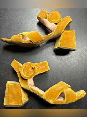 J.Crew Size 7 Penny Amber Gold Velvet Sandals thumbnail 2