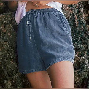 Cupshe Medium Blue Chambray Elastic Waist Pull On Shorts Size L thumbnail 4