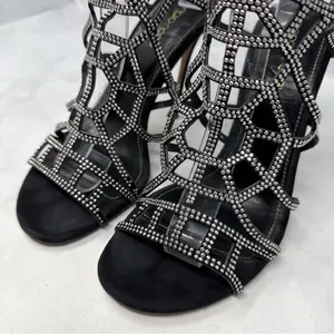 Sergio Rossi Vintage Y2K Studded Spider Web Strappy Sandal Heels Black Widow 36 thumbnail 5