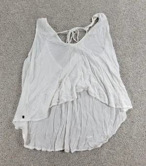 Roxy Flowy Top Womens S White Sleeveless Laced Ties Summer Beachy Babydoll thumbnail 1