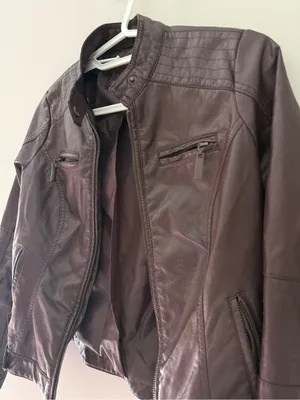 Jou Jou Brown Faux Leather Moto Jacket Zip Pockets Size XS thumbnail 5