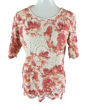 Porridge Anthropologie‎ Floral Eyelet Lace Boho Crochet Scallop Hem Top S thumbnail 1