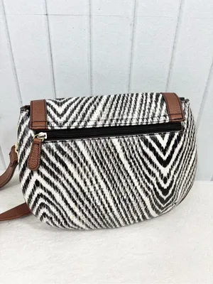 Liz Claiborne Black & White Chevron Crossbody with Brown Trim thumbnail 3