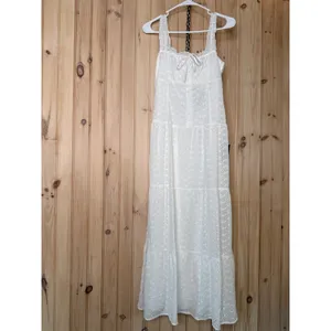 NWT Lulus Nerissa White Eyelet Embroidered Ruffle Drop Waist Midi Dress Tiered M thumbnail 2
