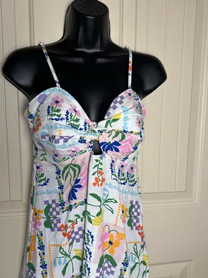 MINKPINK Nikita Twist Ivory Picnic Midi Dress Twist Flowy Smock Small NWOT thumbnail 5