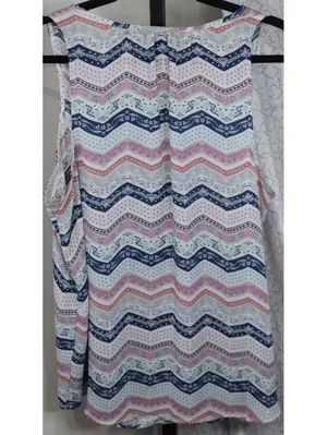 Maurices Women's XL Blue Pink Boho Chevron Paisley Sleeveless V-Back Blouse thumbnail 2