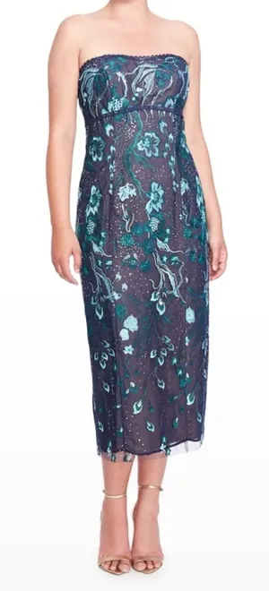 NWT Marchesa Notte Strapless Embroidered Sequin Tea Length DressSize 10 thumbnail 1