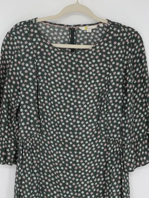 Boden Hyacinth Dress 8R Green Scattered Stars 3/4 Flutter Sleeve 100% Viscose thumbnail 2