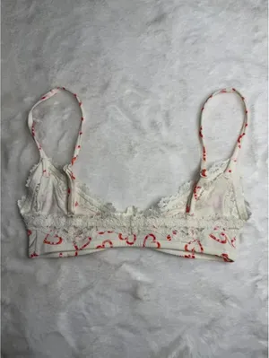 SKIMS Heart Print Lace Bralette White & Red XXS New thumbnail 3