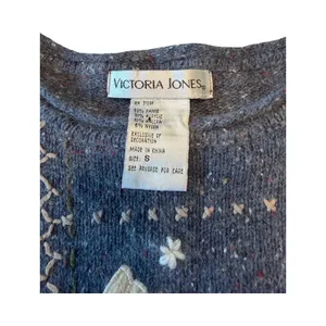 Victoria Jones Vtg‎ Snowman Embroidered Blue Angora Blend Sweater S Roll Collar thumbnail 2
