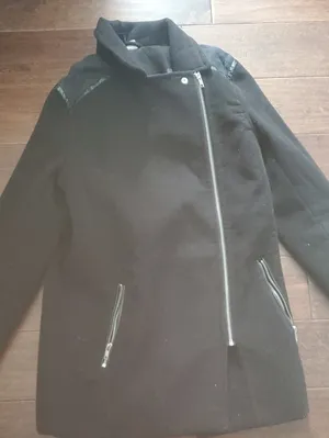 Divided Black Asymmetrical Zip Pea Coat Inside Of Coat Is Peeling Doesnt Show On thumbnail 1