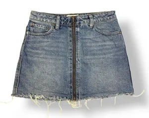 Free People Zipper Front Denim Mini Skirt Womens Size 24‎ Blue Festival thumbnail 1
