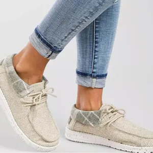 Hey Dude Britt Shoes Womens 7 Beige Plaid Slip On Comfort Loafers‎ Casual thumbnail 2