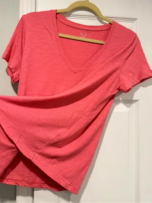 NWOT Madewell Size M Pink V Neck Short Sleeve Lightweight Slub Cotton Top thumbnail 4