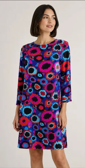 Alice & Trixie 100% Silk Psychedelic Floral Shift Dress NWT M 3/4 Sleeve thumbnail 1