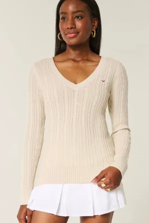Hollister Cable-Knit V-Neck Sweater thumbnail 1