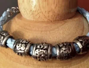 Blue Braided Boho Leather Bracelet thumbnail 1