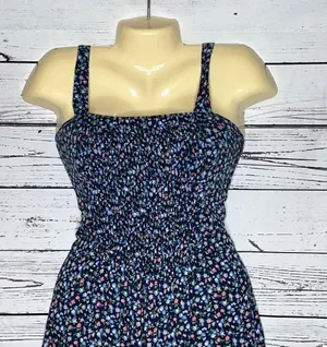Abercrombie & Fitch NWT Size S Blue Floral Print Smock One Piece Shorts Romper thumbnail 2