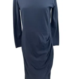 Armani Collezioni Draped Sheath Dress Classic Long Sleeve Navy Blue‎ Size 10 thumbnail 4
