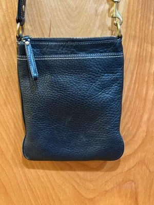 Coach Vintage Black Pebbled Leather & Signature Monogram Canvas Stripe Swingpack Crossbody Bag M0693-10796 thumbnail 6