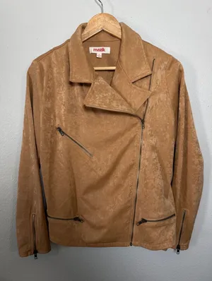 Mazik‎ Women Tan Faux Suede Asymmetrical Zip Moto Biker Jacket Small MK2214 thumbnail 1
