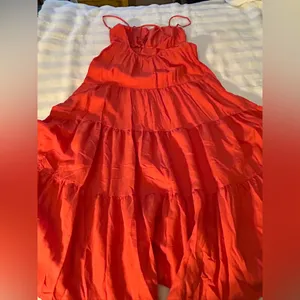 Judith march tiered maxi dress in rust/orange color spaghetti straps. Size L. thumbnail 3