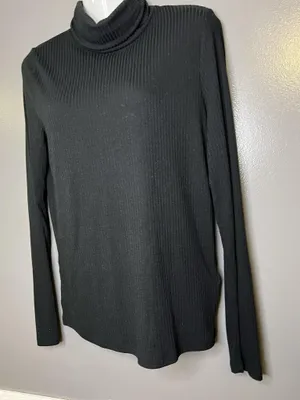 Madewell Shirt Womens Medium Black Ribbed Turtleneck Long Sleeve Stretch Top thumbnail 4