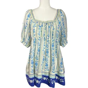 Free People Bohemian 70s Block Print Santorini Printed Babydoll Tunic Size Large thumbnail 3