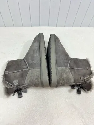 UGG Mini Bailey Bow II GreyShort Suede Shearling Boots size 9 thumbnail 7