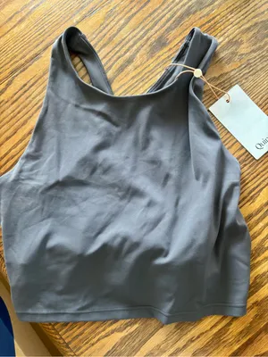 Quince High-Neck Crop Tank Top — Charcoal thumbnail 3