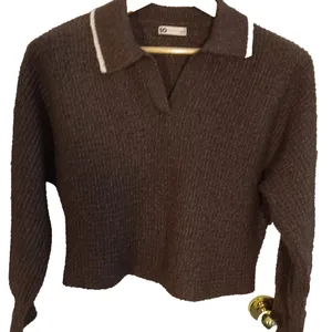 SO Brown V-Neck Sweater with White Collar thumbnail 1