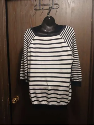 Pink Rose Black White Stripe Raglan Sweater Pullover Top Large (INV150) thumbnail 8