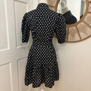 Kate Spade Harmony Dot Lake Dress M Black‎ Cotton Puff Sleeve Mini Retro Chic thumbnail 8