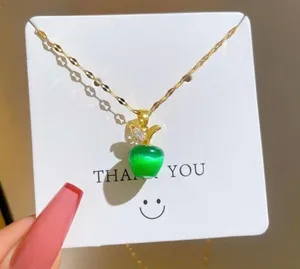 18K Gold Plated Emerald Green Crystal Apple Pendant Necklace for Women thumbnail 3