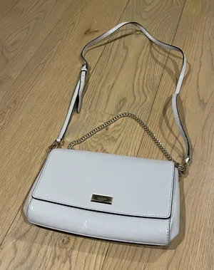 Kate Spade Coated Leather Crossbody Purse / Chain Shoulder Bag, Gray/Purple thumbnail 1
