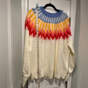 NWT French Connection Colorful Cream Fair Isle Knit Sweater Crew Neck Size XL thumbnail 5